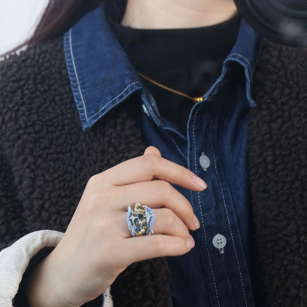 Star Y2K Opening Rings Heart Metal Beaded Rings Fashion Denim Rings Women