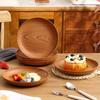 Plastic Wood-Grain Round Tray Imitation Wood Serving Plate Kitchen Accessories Tea Tray  Tea Coffee