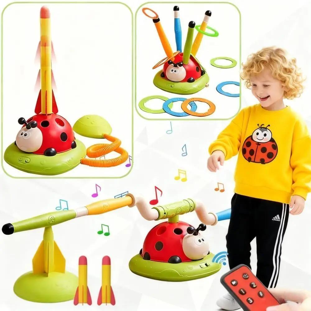 Ladybug 2/3/4/5-in-1 Outdoor Toy, with Rocket Launcher, Music, and Ring Toss Perfect Interactive Gift for Children Aged 3-8.