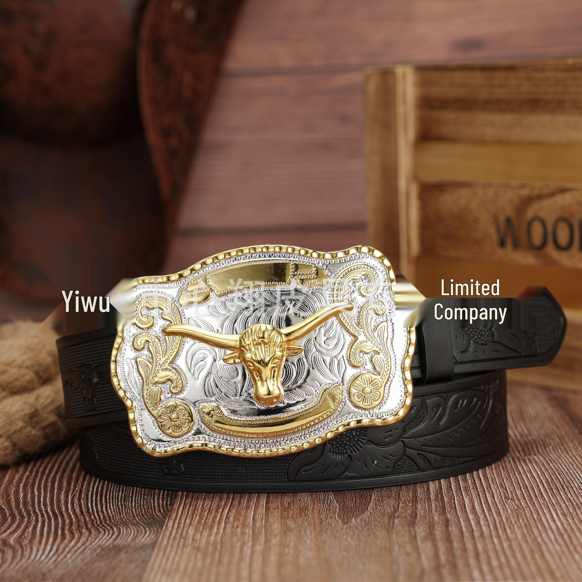 Retro Floral Bull & Horse Head PU Leather Unisex Belt 120cm