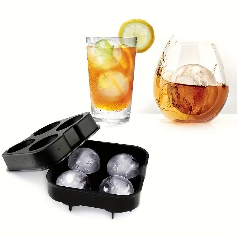Large Sphere Ice Cube Mold 4-Grid Silicone Whiskey Ice Maker, Leak-Free Design, Easy Fill & Release, Perfect for Round Ice Balls