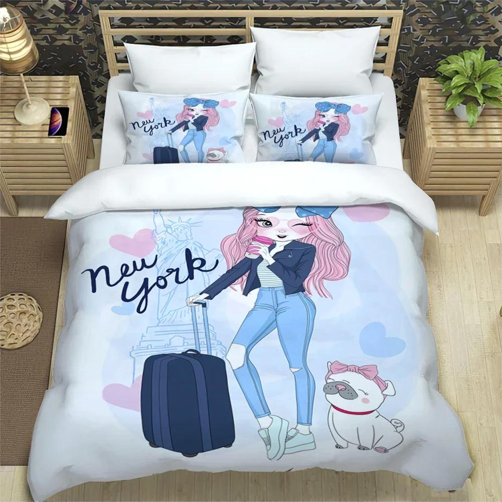 Cartoon Girl Art Print Xxl Three Piece Bedding Set  Article Children Or Adults For Beds Quilt Covers Pillowcases Bedding Set