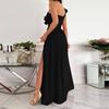Sleeveless One Shoulder Dress with Ruffle Detail and Side Slit Maxi Dress with Flared Hem for Women