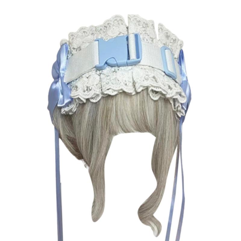 Hair Band Cute Handmade Embroidery Lace Ribbon Bow Hair Band Anime Headwear 1