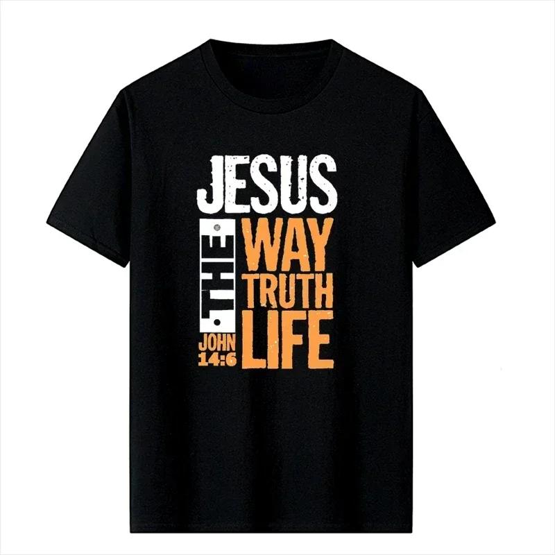 Jesus The Way Truth Life John Christian Bible Verse Printed Tshirt Summer Religion Classic Man Tshirt Woman Breathable Tops Tee