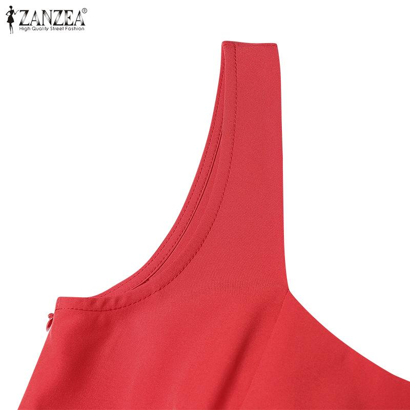 ZANZEA Damen Freizeit U-Ausschnitt Sommer Ärmellos Urlaubs Kleid