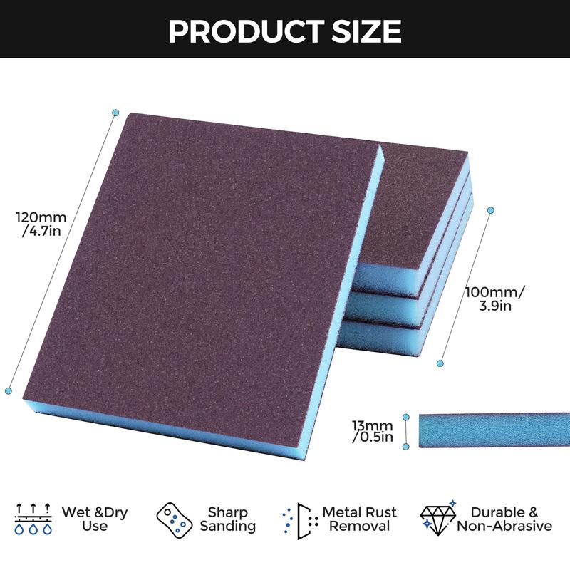 6PCS Sanding Sponge 60-400 Grit Washable and Reble Wet Dry Sanding Blocks for Metal Wood Polishing Abrasive Tool 120*100*7mm