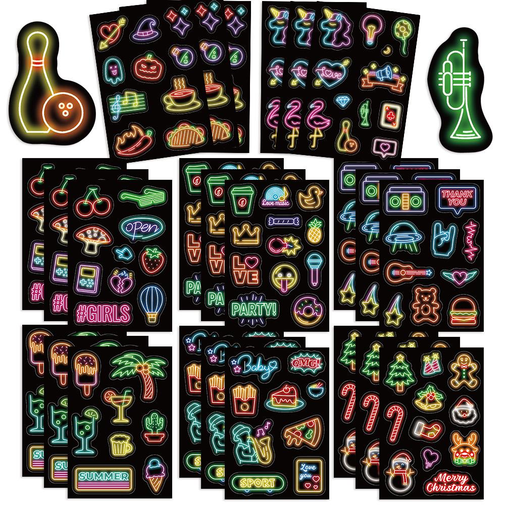 

8 Cartoon Neon Light Collage Hands-on DIY Handbook Mobile Phone Case Laptop Decoration Waterproof Stickers