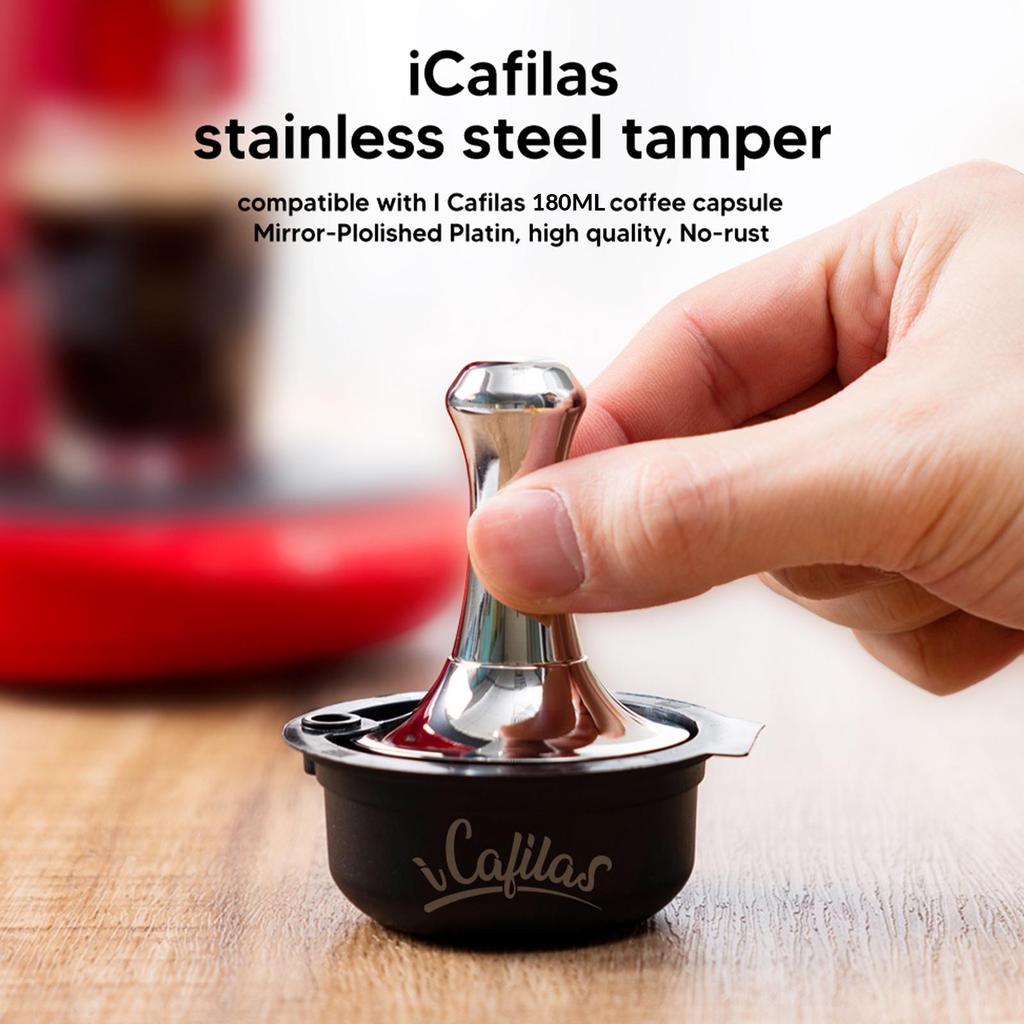 Flat Coffee Distributor Tamper Refillable Bean Press with Cleaning Brush, Spoon for Machine