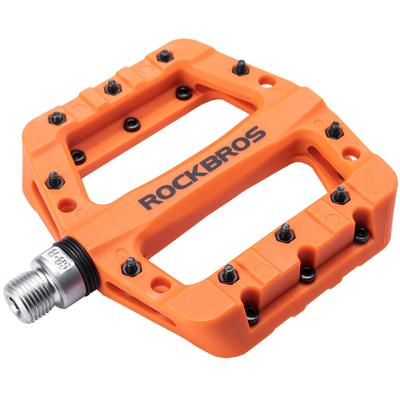 ROCKBROS Bicycle Pedal Flat Pedals Lightweight MTB Pedal Road Bike Nylon Fiber Large Area BMX Left and Right Set Anti-slip 9/16" (Orange)