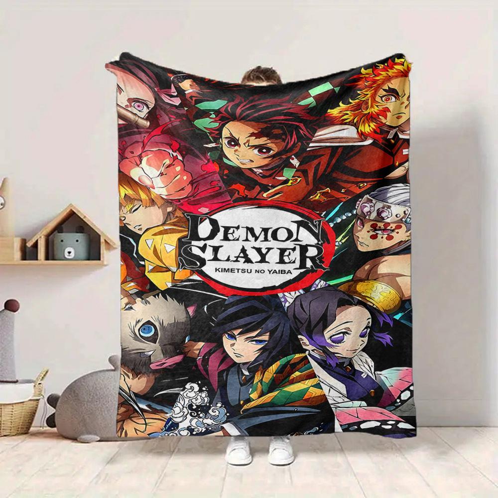 1pc Demon Slayer Flannel Throw Blanket HD Printed Lightweight Soft Warm All Season Blanket for Sofa, Bed, Travel, Camping Machine Washable