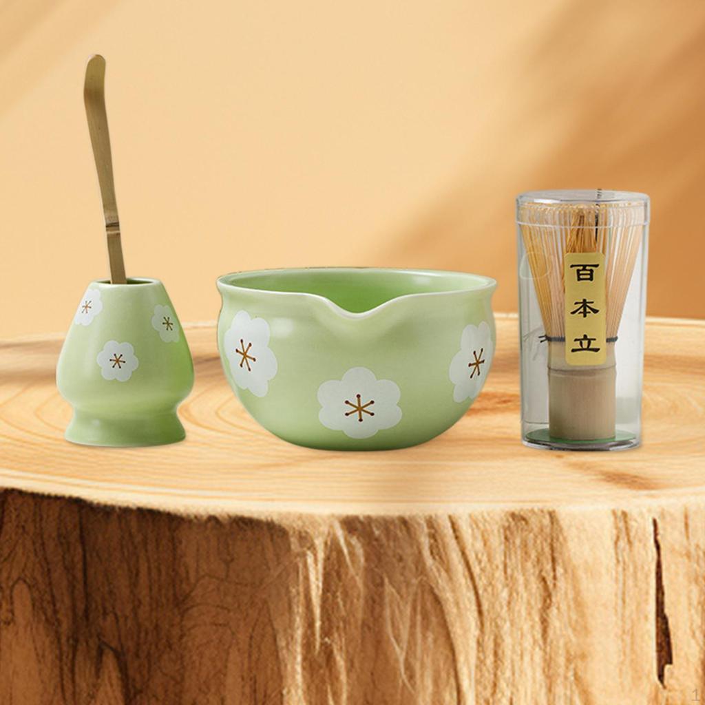 4-teiliges Matcha-Set mit Schneebesen und Löffel zur Teezubereitung
