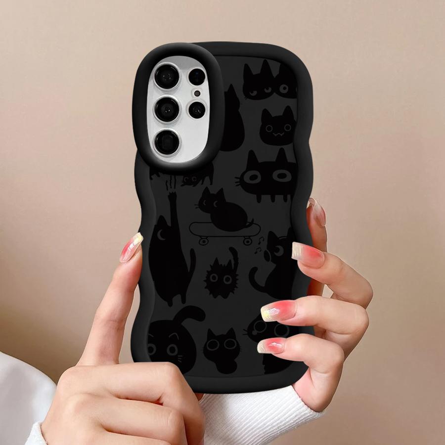Case for Samsung Galaxy S21 S25 S24 A26 S22 Ultra S23 Plus A25 S20 FE Soft Phone Cover A35 A36 A34 A24 A55 A54 Black Cat Cartoon