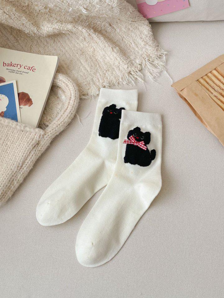 

Женские 3D мультяшные носки до середины икры с щенком - Весенне-осенние модные, бесшовные, забавные длинные носки белый