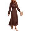 Women's Summer Fashion Loose V-Neck Long Sleeve Tie Solid Color Dresses