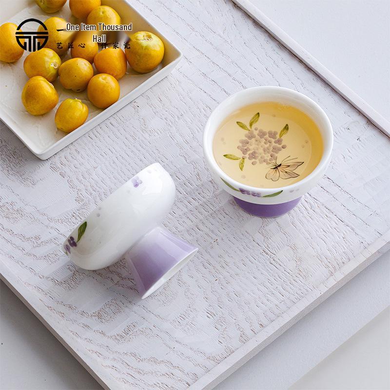 Hand-Painted Hydrangea Tea Cups Gift Set: Women's Kung Fu Tea Pair for Business and Souvenir Gifts