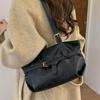 Yogodlns or Daily Commute Shopping Minimalist Vintage Glossy Tote Bag Belt Detail Large Capacity Zipper PU Water Resistant Shoulder Bag