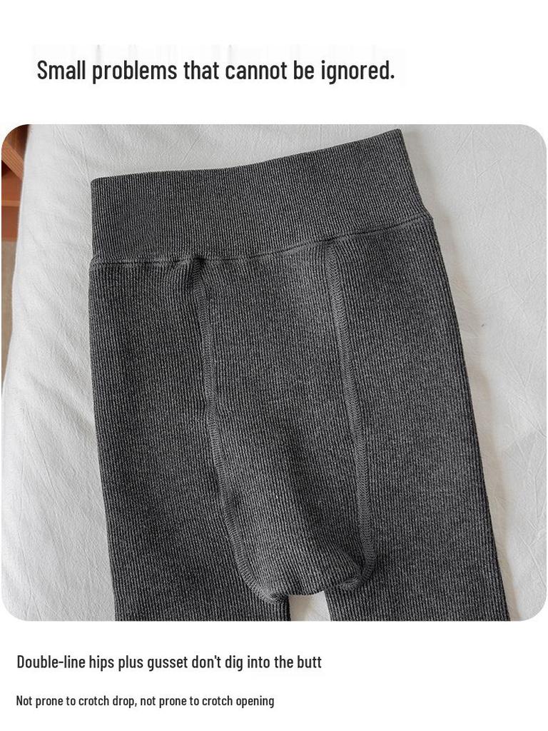 Girls' Autumn/Winter Fleece-Lined Stripe Leggings - Thick, Warm Nine-Point Pants