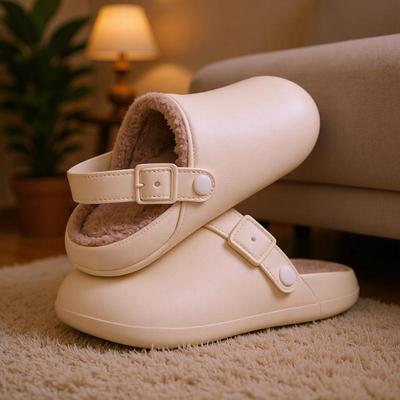 Damen- & Herren Wasserdichte Rutschfeste Baumwollpantoffeln für Drinnen - Schlicht, Geschlossene Zehen, Warm für den Winter, Geeignet für Paare