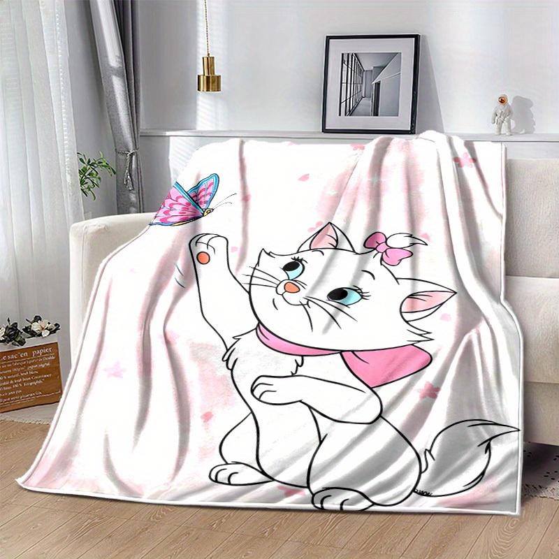 1PC Cartoon Marie Cat Butterfly Blanket, Seasonal Universal, Home Decoration, Throw, Quilt, Soft Flannel Throw Blanket, Versatile & Cozy for