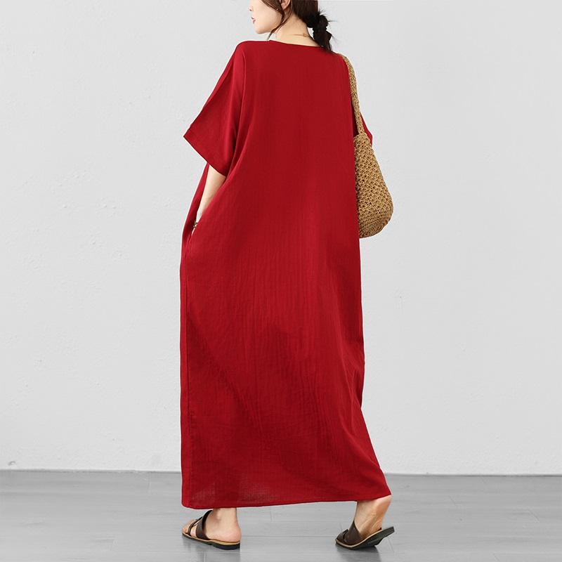 Abito estivo lungo casual ampio taglie forti cotone vintage manica corta nuovo per donna