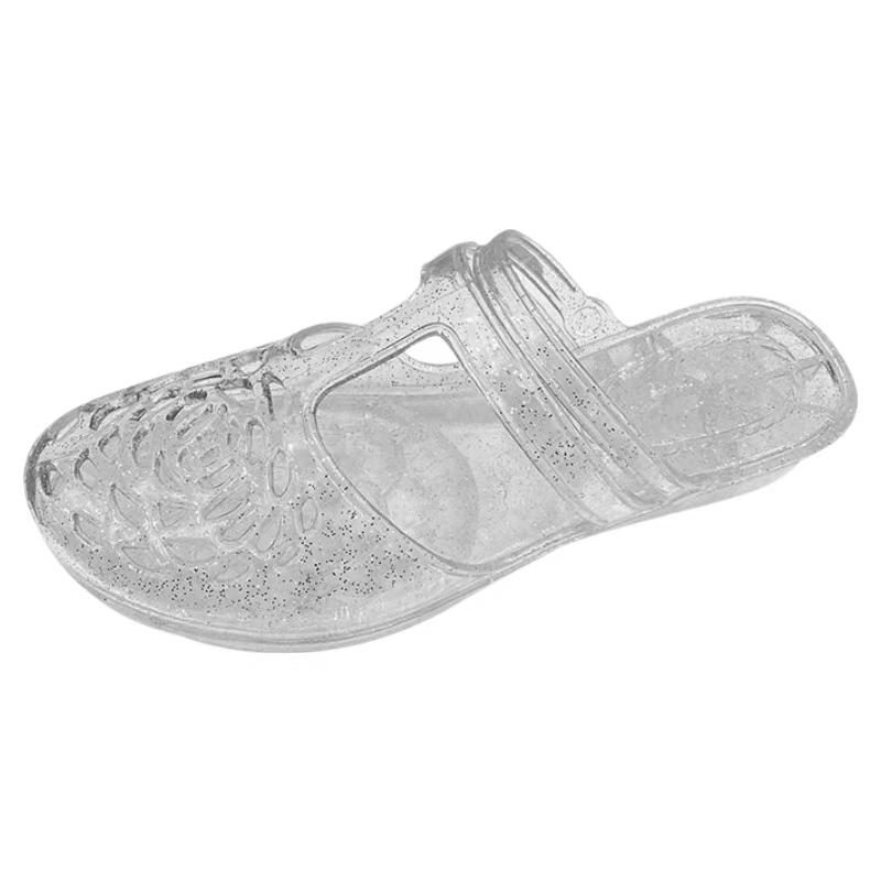 Sandale Été Femme Nouvelle Baotou Creuse Cristal Gelée Semelle Souple Antidérapante Anti-Odeur Double Usage Sandale Pantoufle Plage Extérieur