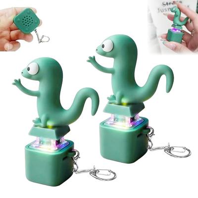 Lizard Button Keychain Decompression Toys Funny Lizard Sounds And Flash Effects Rechargeable Portable Stress Relief Fidget Toy for All Ages