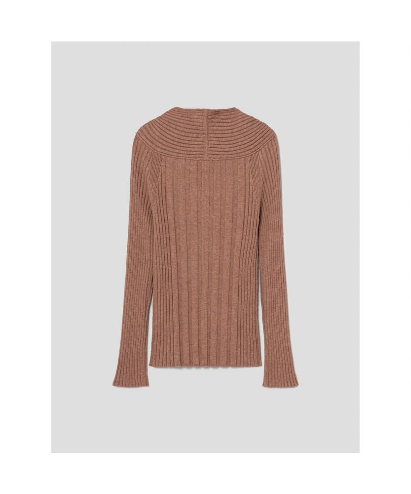Anggae Tube Neck Rib Pullover Brown