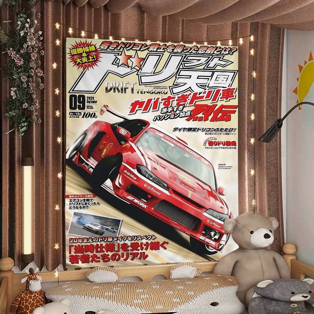 JDM Car Japan Retro 90s Printed Large Wall Tapestry Cheap Hippie Wall Hanging Bohemian Wall Tapestries Mandala INS Home Decor