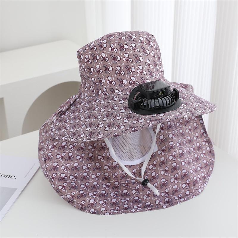 Summer new solar charging with fan tea picking hat women's farm work sun hat outdoor sun protection neck sun hat