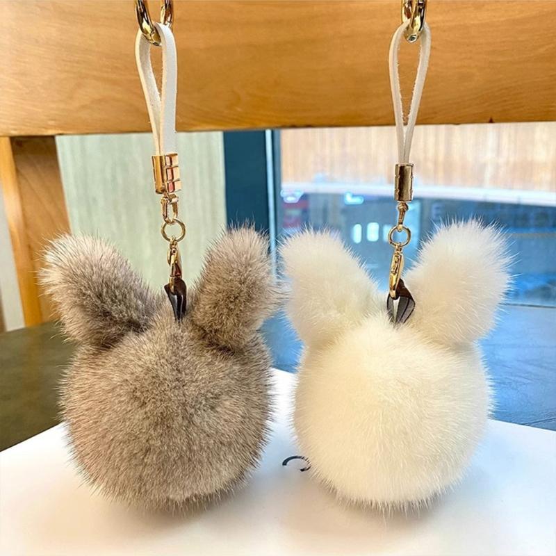 Mini Cute Rabbit Hairball Keychain Pendant Lovely Hanging Decorations Keyring Charm for Purse Bag Backpack Handbag