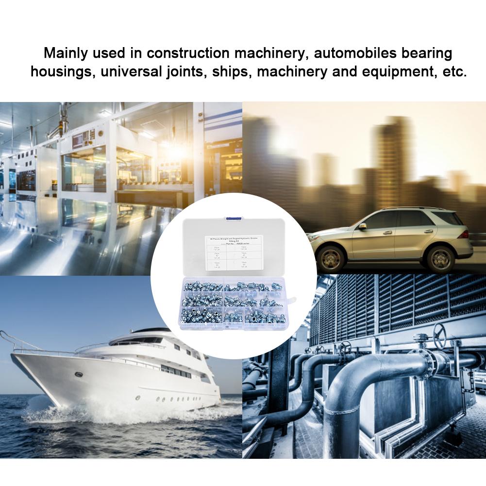 80pcs Straight Bend Grease Zerk 1 8in 28 45 Degrees  Galvanized Blue Zinc Iron Hexagonal Nozzle