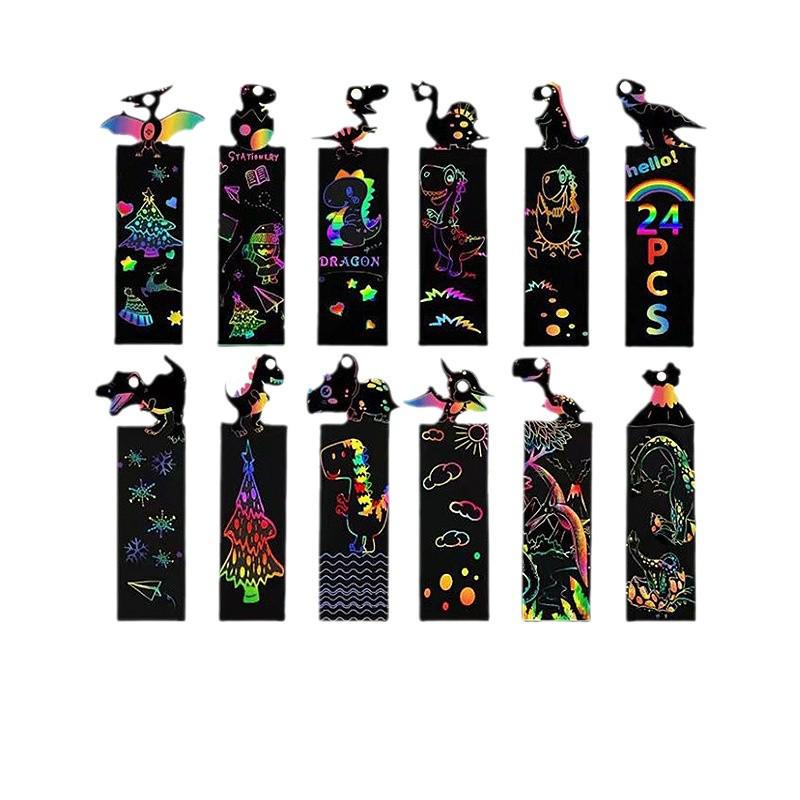 Dinosaur Scratch Art Bookmarks: Colorful DIY Scratch Cards for Kids