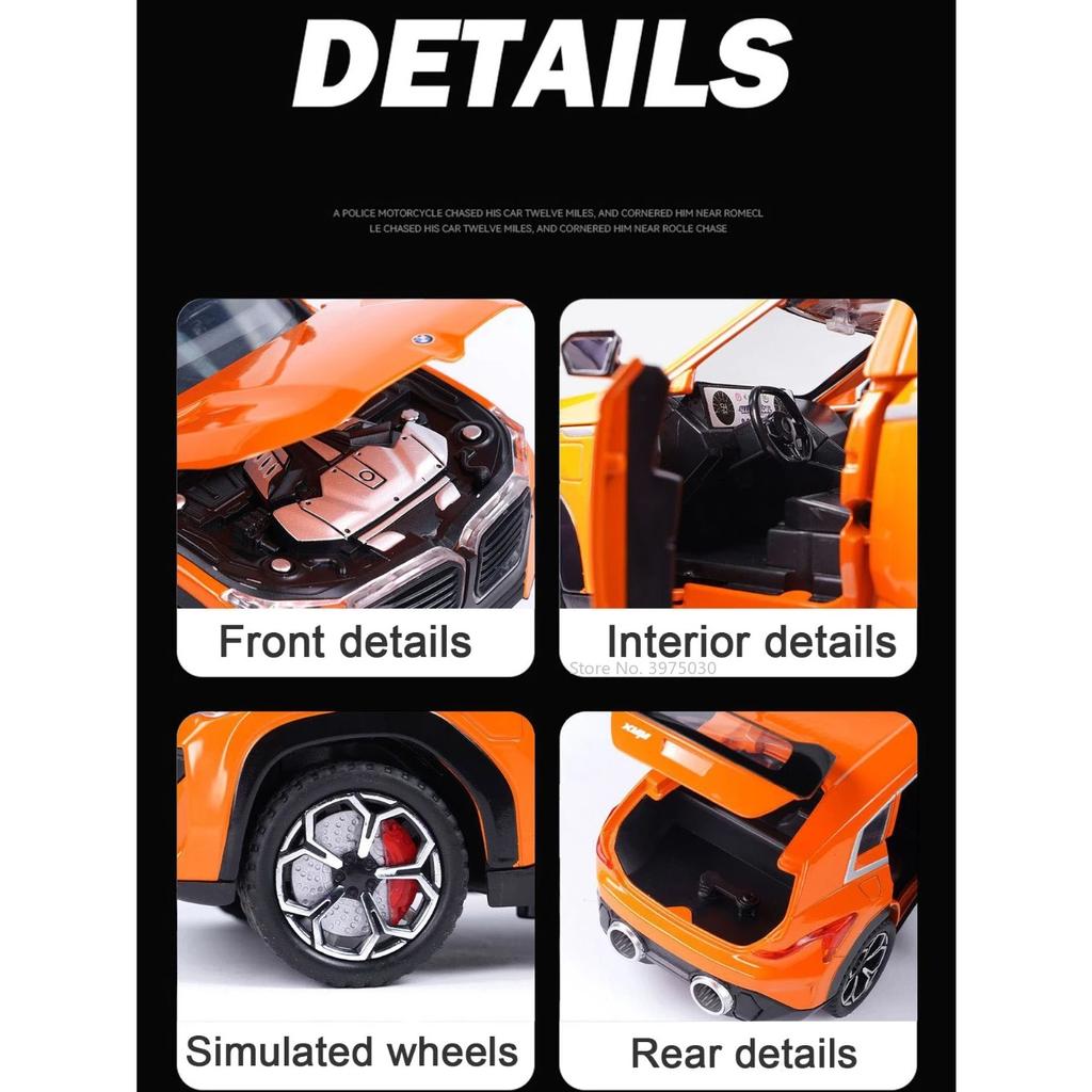 1/24 Scale BMW XM SUV Alloy Diecast Car Model Toy Simulation Off-Road Vehicles with Sound Light Spray Collection Toys for Kids Gifts