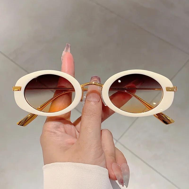Small Oval Frame Retro Sunglasses Luxury Metal Designer Shades Women Trendy Fashion Leopard Beach Sun Glasses