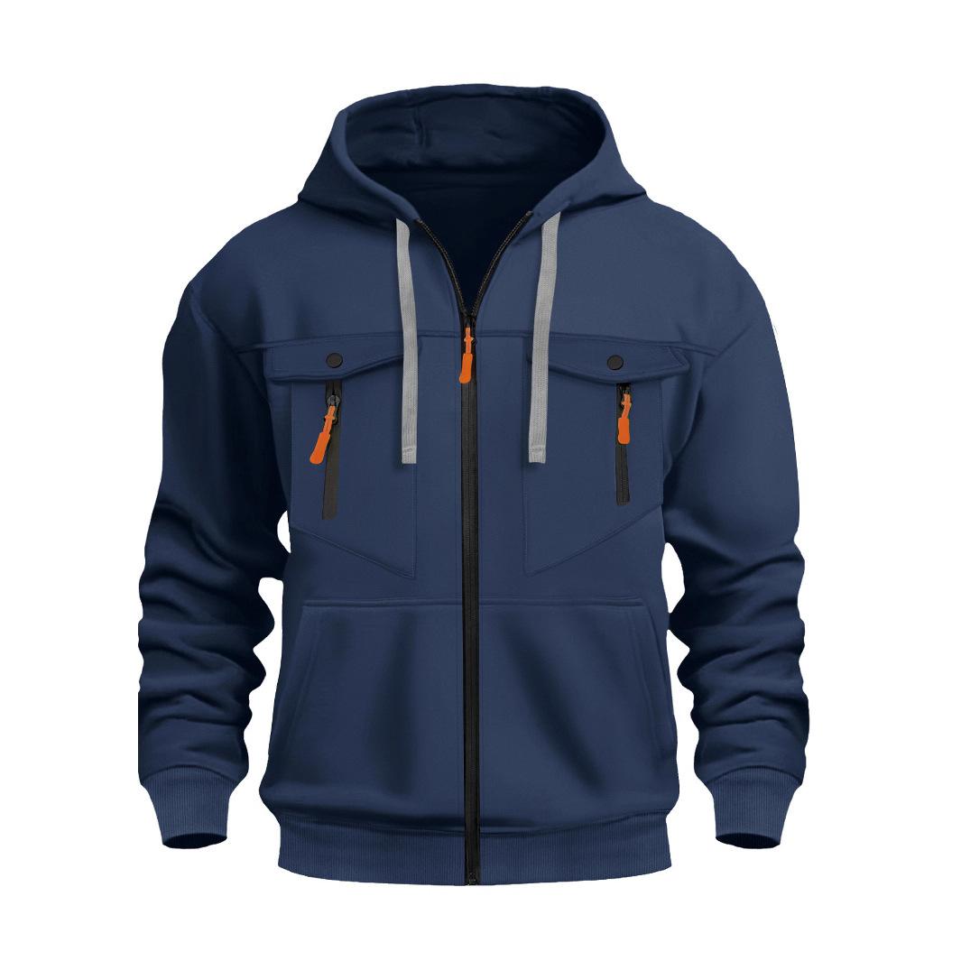 

Мужские толстовки с капюшоном, осенне-зимние, с карманами, свитшоты, повседневные, трендовые, на молнии, верхняя одежда 3XL тёмно-синий