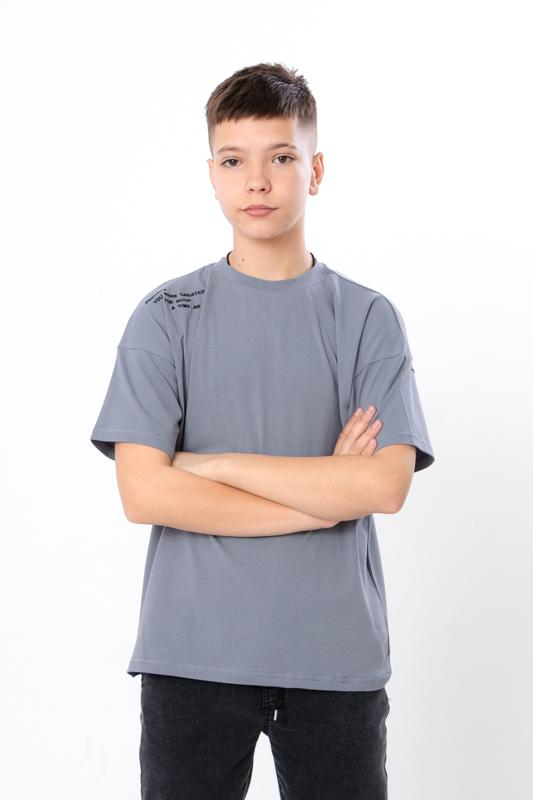 Chłopięcy T-shirt Teen – Miękka mieszanka bawełny i lycry, Stylowy haft na ramieniu, Wygodny krój, Lato, 6414-036-22-1 HC