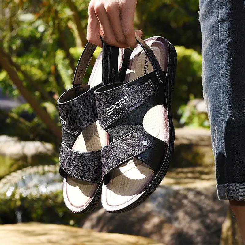 Sandali in Pelle da Uomo Scarpe da Spiaggia Estive Pantofole Casual da Uomo Sandali Antiscivolo Open-toe Scarpe Maschili