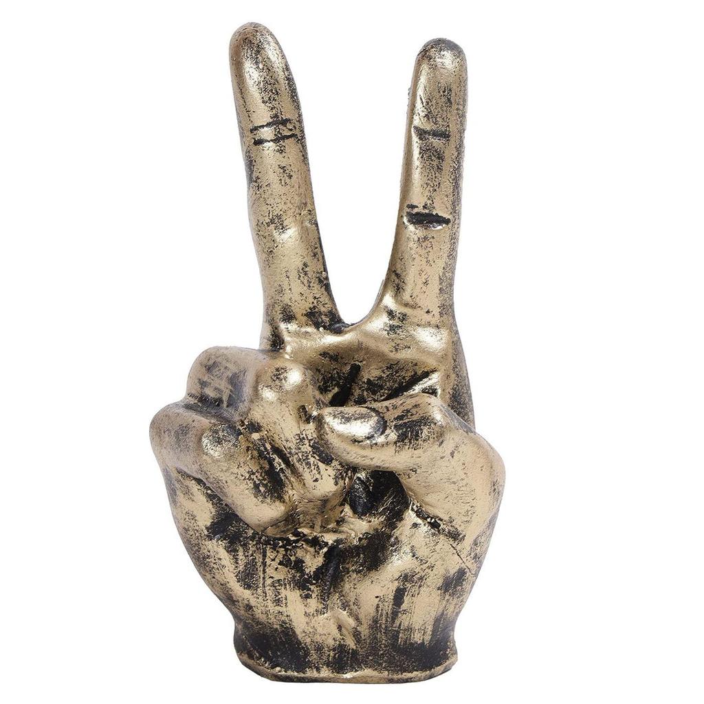 Resin Victory Sign Hand Gesture Showpiece (5.5X1.5X1.5 Inch), Gold