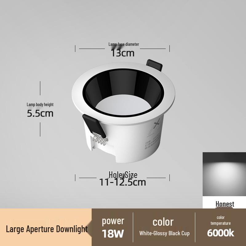 Anti-Glare Recessed Downlight, Large Size, 12-18W, 60° Beam Angle