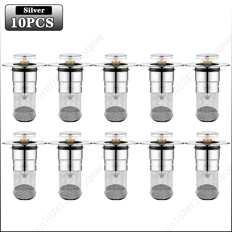 1-20PCS Universal Sink Drain Stopper Stainless Steel Easy Install Pop Up Strainer Anti Odor Anti Clog Bathroom Basin Filter