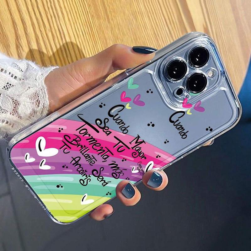 Cute Rainbow Slogan Print Phone Phone Case for Iphone 17 16 15 14 13 12 11 17 Pro Max Mini 16E Plus Vintage Floral Soft Cover
