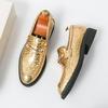 Thick Bottom New Pointed Gold Silver Blue Wedding Metal Button Leather Shoes for Men Casual Loafers Homecoming Dress Footwear