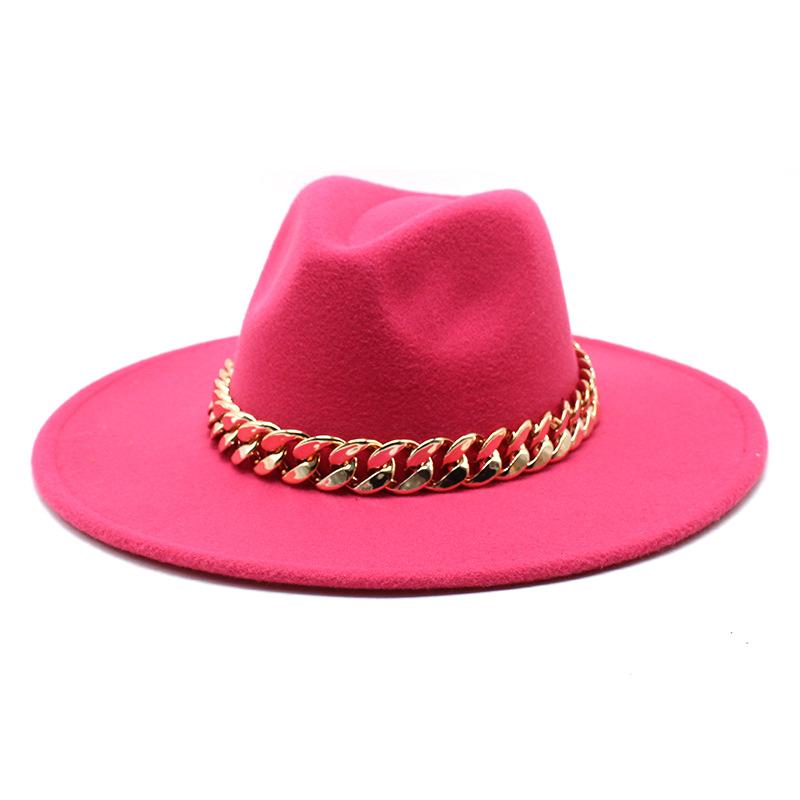 Wind Season Big Eaves Hat Thick Chain Flat Edge Top Hat Men'S And Women'S Woolen Jazz Hat Lmn177
