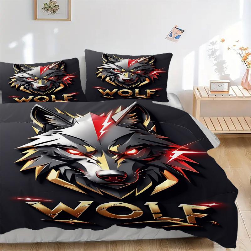 

3pcs Wolf Headgear Duvet Cover Set, Cover For Bedroom Guest Room (1 Duvet Cover + 2 Pillowcase, Without Quilt), yy250922187 135x200cm