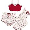 Women's Love Pajamas Sweet And Cute 3-Piece Set With High Quality Strap Shorts Set