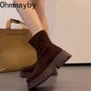 Vintage Platform Heel Women Ankle Boots Fashion Autumn Winter Slip On Short Booties  De Mujer