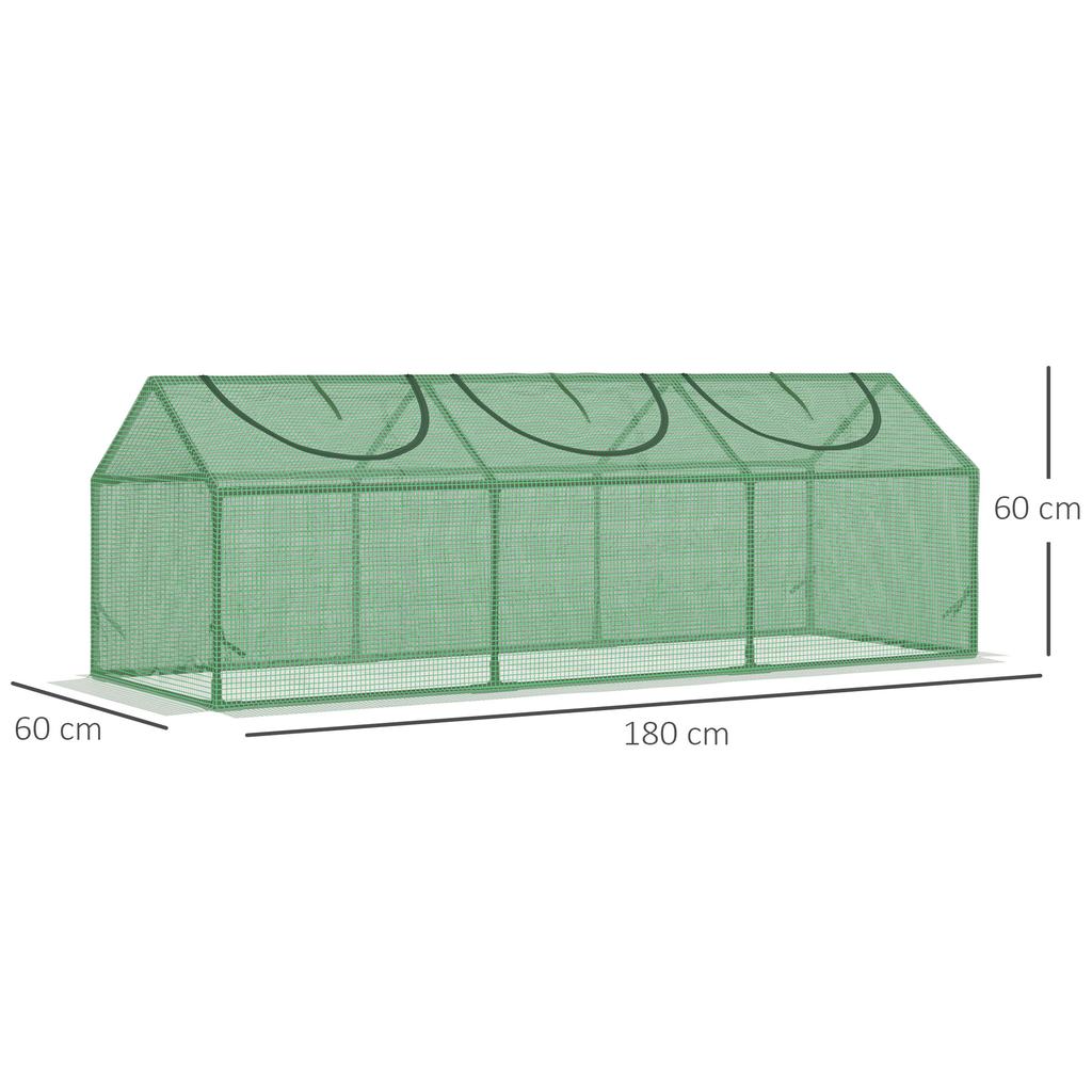 Mini Kas Draagbare Bloempot Groente Kweekkas voor Tuin met Ritsbare Ramen, 180 x 60 x 60 cm, Groen