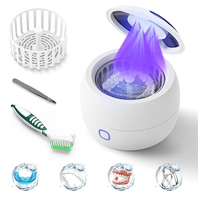 2025 Ultrasonic Retainer Cleaner Machine – 45kHz Retainer Cleaner for Night Guards, Mouth Guards, Dentures – 24W Dental Ultrasonic Cleaner with 4 белый