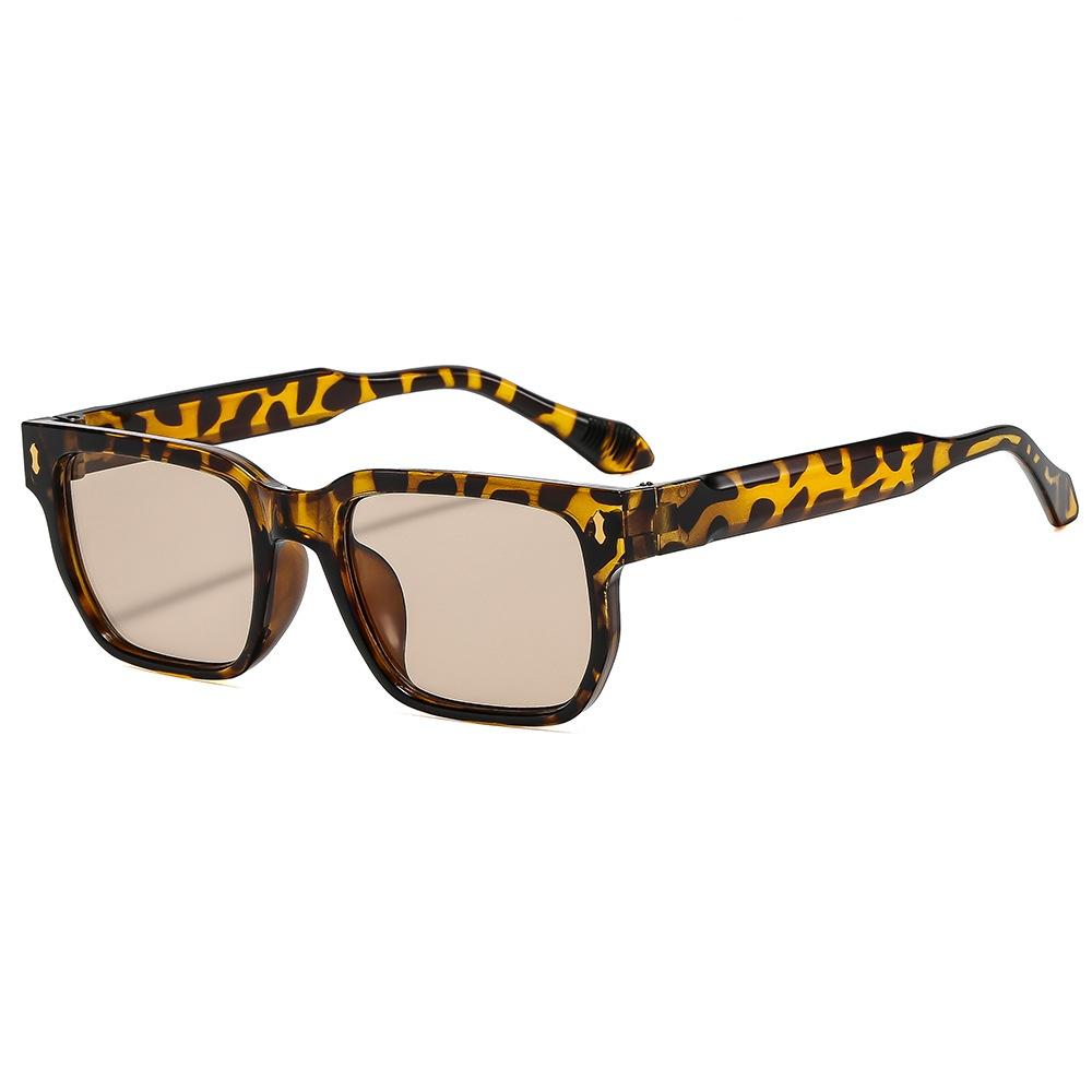 New Retro Square Women Sunglasses Ins Brand Rice Nail Design Personality All Match Trendy Men Casual Shades Uv400 Leopard Print